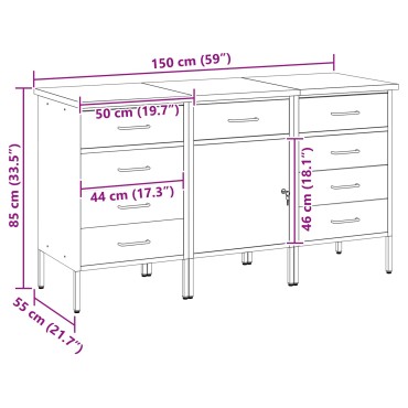 vidaXL Ντουλάπα Εργασίας 3 τμχ. Μαύρο και Γκρι 150 x 55 x 85 εκ