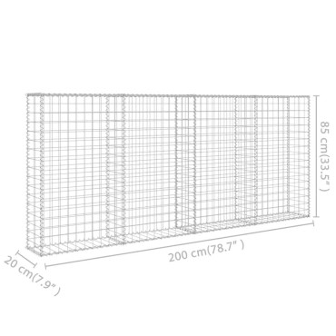 vidaXL Συρματοκιβώτιο Τοίχος 200x20x85cm Γαλβαν. Ατσάλι + Καλύμματα
