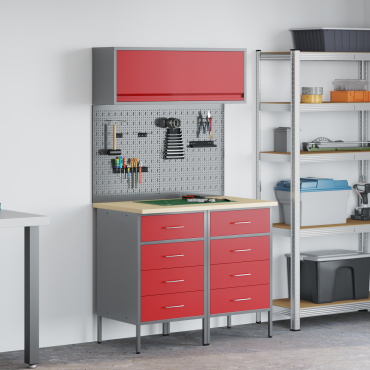 vidaXL Σετ Ντουλάπας Εργασίας με συρτάρι με ράφι 5 τμχ. Κόκκινο