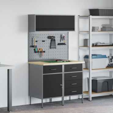 vidaXL Σετ Ντουλάπας Εργασίας με συρτάρι με ράφι 5 τμχ. Μαύρο