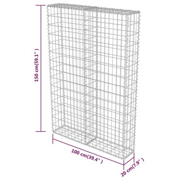 vidaXL Συρματοκιβώτιο Τοίχος 100x20x150cm Γαλβαν.Χάλυβας + Καλύμματα