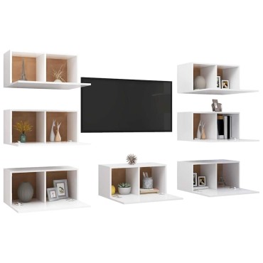 vidaXL Έπιπλα Τηλεόρασης 7 τεμ. Λευκά 30,5x30x60cm Επεξ. Ξύλο