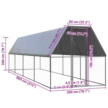 vidaXL Κοτέτσι - Κλουβί Εξωτ. Χώρου 2x8x2 μ. από Γαλβανισμένο Χάλυβα
