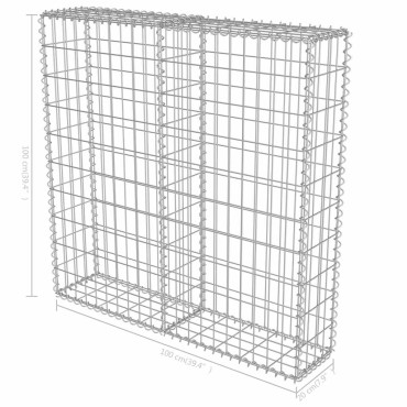 vidaXL Συρματοκιβώτιο Τοίχος 100x20x100cm Γαλβαν.Χάλυβας + Καλύμματα