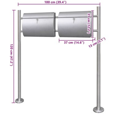Γραμματοκιβώτιο Διπλό με Βάση από Ανοξείδωτο Ατσάλι
