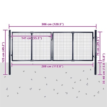 vidaXL Πόρτα Κήπου με Πλέγμα Γκρι 300x75 εκ. από Γαλβανισμένο Ατσάλι