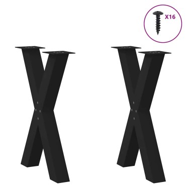 vidaXL Πόδια Τραπεζαρίας σε Σχήμα Χ, 2 τεμ. Μαύρο, Ατσάλι 50x(72-73)cm