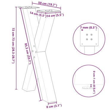 vidaXL Πόδια Τραπεζαρίας σε Σχήμα Χ, 2 τεμ. Λευκά 50x(72-73)cm Ατσάλι
