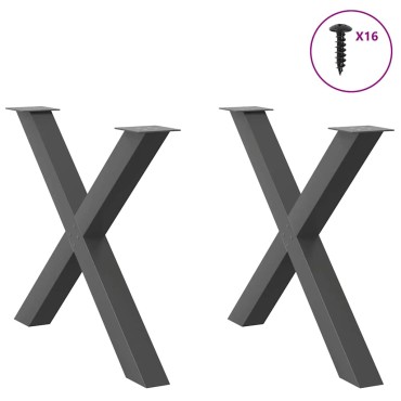 vidaXL Πόδια Τραπεζαρίας σε Σχήμα Χ, 2 τεμ. Ανθρακί 90x(72-73)cm Ατσάλι