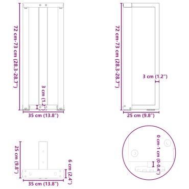 vidaXL Πόδια Κονσόλας σε Σχήμα Τ, 2 τεμ. Μαύρο 38x25x(72-73)cm Ατσάλι