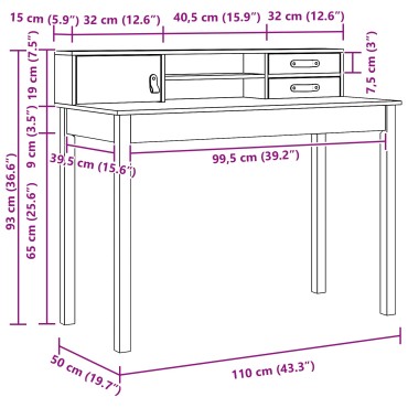 vidaXL Γραφείο με ράφι Κερωτό καφέ 110x50x93cm Στερεό ξύλο πεύκου 1 τεμ.