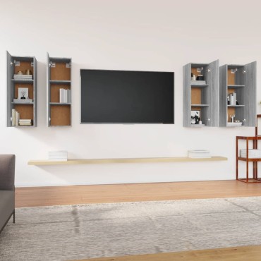 vidaXL Έπιπλα Τηλεόρασης 4 τεμ. Γκρι Sonoma30,5x30x90cm Επεξ. Ξύλο