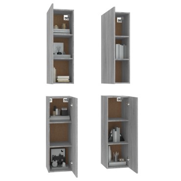 vidaXL Έπιπλα Τηλεόρασης 4 τεμ. Γκρι Sonoma30,5x30x90cm Επεξ. Ξύλο