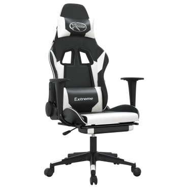 vidaXL Καρέκλα Gaming Μασάζ Υποπόδιο Μαύρο/Λευκό από Συνθετικό Δέρμα 67x58x(118-128)cm 1 τεμ.