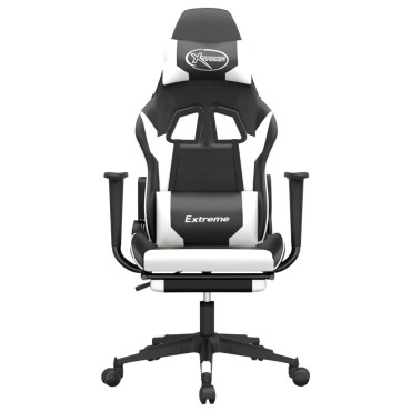 vidaXL Καρέκλα Gaming Μασάζ Υποπόδιο Μαύρο/Λευκό από Συνθετικό Δέρμα 67x58x(118-128)cm 1 τεμ.