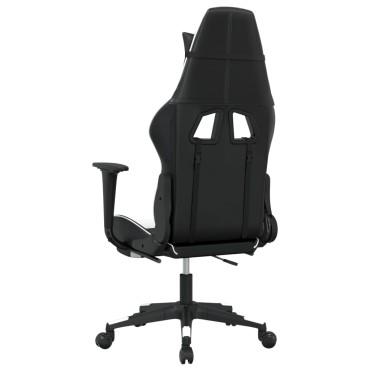 vidaXL Καρέκλα Gaming Μασάζ Υποπόδιο Μαύρο/Λευκό από Συνθετικό Δέρμα 67x58x(118-128)cm 1 τεμ.
