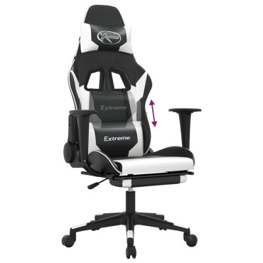 vidaXL Καρέκλα Gaming Μασάζ Υποπόδιο Μαύρο/Λευκό από Συνθετικό Δέρμα 67x58x(118-128)cm 1 τεμ.