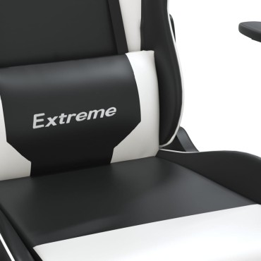 vidaXL Καρέκλα Gaming Μασάζ Υποπόδιο Μαύρο/Λευκό από Συνθετικό Δέρμα 67x58x(118-128)cm 1 τεμ.