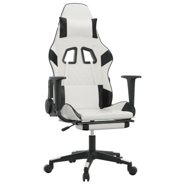 vidaXL Καρέκλα Gaming με Υποπόδιο Λευκό και Μαύρο από Συνθετικό Δέρμα 64x60x(117-127)cm 1 τεμ.