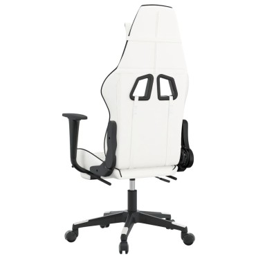 vidaXL Καρέκλα Gaming με Υποπόδιο Λευκό και Μαύρο από Συνθετικό Δέρμα 64x60x(117-127)cm 1 τεμ.