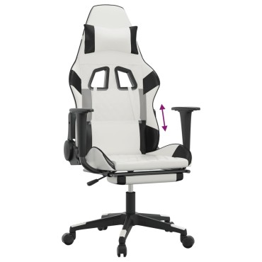 vidaXL Καρέκλα Gaming με Υποπόδιο Λευκό και Μαύρο από Συνθετικό Δέρμα 64x60x(117-127)cm 1 τεμ.