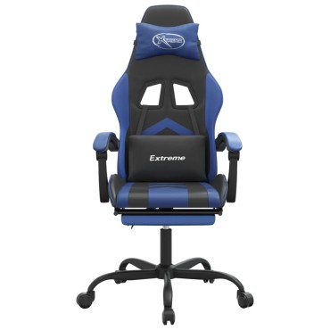 vidaXL Καρέκλα Gaming Μασάζ Υποπόδιο Μαύρο/μπλε από Συνθετικό Δέρμα 57,5x59,5x(121-131)cm 1 τεμ.