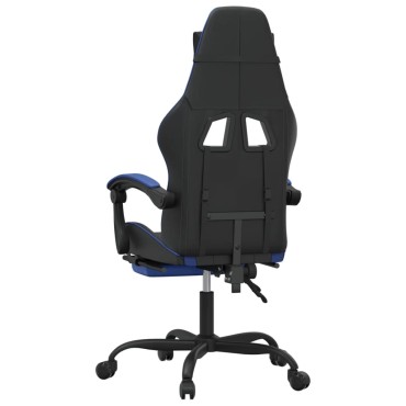 vidaXL Καρέκλα Gaming Μασάζ Υποπόδιο Μαύρο/μπλε από Συνθετικό Δέρμα 57,5x59,5x(121-131)cm 1 τεμ.
