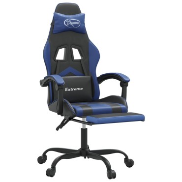 vidaXL Καρέκλα Gaming Μασάζ Υποπόδιο Μαύρο/μπλε από Συνθετικό Δέρμα 57,5x59,5x(121-131)cm 1 τεμ.