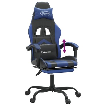 vidaXL Καρέκλα Gaming Μασάζ Υποπόδιο Μαύρο/μπλε από Συνθετικό Δέρμα 57,5x59,5x(121-131)cm 1 τεμ.