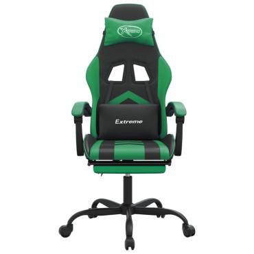 vidaXL Καρέκλα Gaming Μασάζ Υποπόδιο Μαύρο/Πράσινο από Συνθετικό Δέρμα 57,5x59,5x(121-131)cm 1 τεμ.