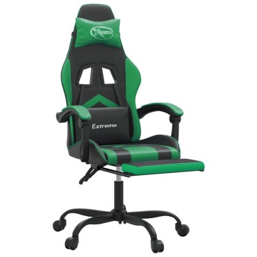 vidaXL Καρέκλα Gaming Μασάζ Υποπόδιο Μαύρο/Πράσινο από Συνθετικό Δέρμα 57,5x59,5x(121-131)cm 1 τεμ.