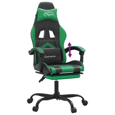 vidaXL Καρέκλα Gaming Μασάζ Υποπόδιο Μαύρο/Πράσινο από Συνθετικό Δέρμα 57,5x59,5x(121-131)cm 1 τεμ.