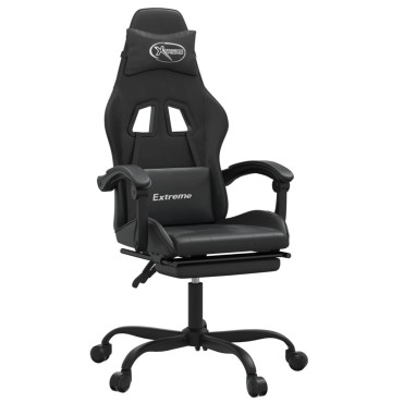 vidaXL Καρέκλα Gaming Μασάζ Υποπόδιο Μαύρο από Συνθετικό Δέρμα 57,5x59,5x(121-131)cm 1 τεμ.