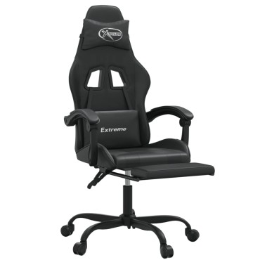 vidaXL Καρέκλα Gaming Μασάζ Υποπόδιο Μαύρο από Συνθετικό Δέρμα 57,5x59,5x(121-131)cm 1 τεμ.