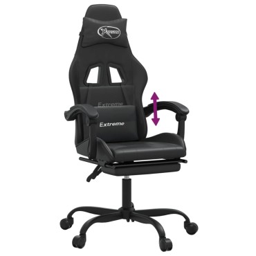 vidaXL Καρέκλα Gaming Μασάζ Υποπόδιο Μαύρο από Συνθετικό Δέρμα 57,5x59,5x(121-131)cm 1 τεμ.
