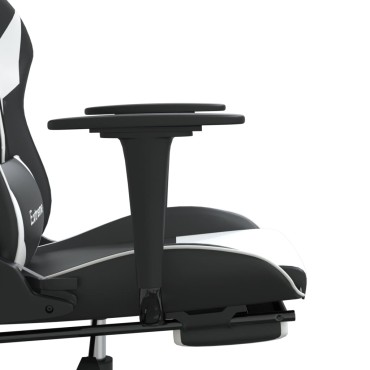 vidaXL Καρέκλα Gaming Μασάζ Υποπόδιο Μαύρο άσπρο από Συνθετικό Δέρμα 67x58x(118-128)cm 1 τεμ.