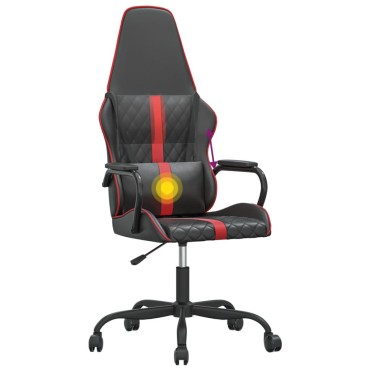 vidaXL Καρέκλα Gaming Μασάζ Κόκκινο και Μαύρο από Συνθετικό Δέρμα 54x61,5x(118,5-128)cm 1 τεμ.
