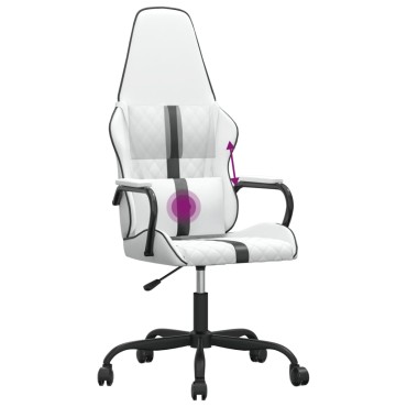 vidaXL Καρέκλα Gaming Μασάζ Ασπρόμαυρη από Συνθετικό Δέρμα 54x61,5x(118,5-128)cm 1 τεμ.