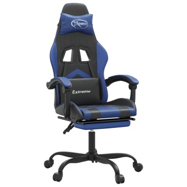 vidaXL Καρέκλα Gaming Περιστρ. Υποπόδιο Μαύρο & Μπλε Συνθετικό Δέρμα 57,5x59,5x(121-131)cm 1 τεμ.
