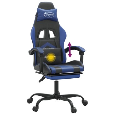 vidaXL Καρέκλα Gaming Περιστρ. Υποπόδιο Μαύρο & Μπλε Συνθετικό Δέρμα 57,5x59,5x(121-131)cm 1 τεμ.