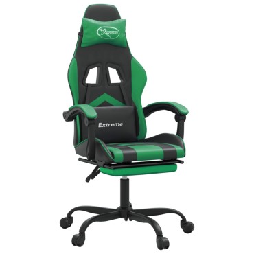 vidaXL Καρέκλα Gaming Περιστρ. Υποπόδιο Μαύρο/Πράσινο Συνθετικό Δέρμα 57,5x59,5x(121-131)cm 1 τεμ.