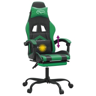 vidaXL Καρέκλα Gaming Περιστρ. Υποπόδιο Μαύρο/Πράσινο Συνθετικό Δέρμα 57,5x59,5x(121-131)cm 1 τεμ.
