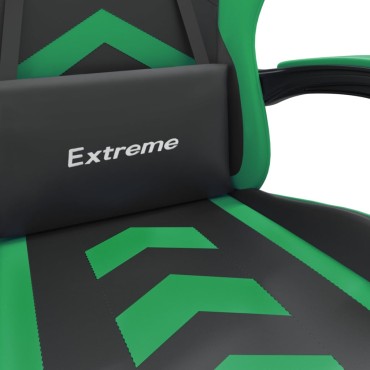 vidaXL Καρέκλα Gaming Περιστρ. Υποπόδιο Μαύρο/Πράσινο Συνθετικό Δέρμα 57,5x59,5x(121-131)cm 1 τεμ.