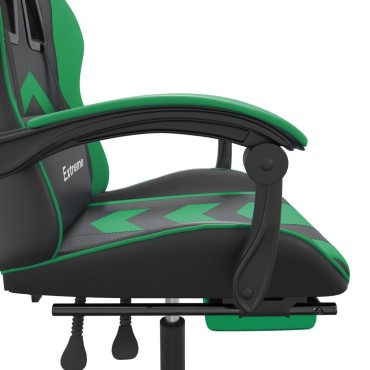 vidaXL Καρέκλα Gaming Περιστρ. Υποπόδιο Μαύρο/Πράσινο Συνθετικό Δέρμα 57,5x59,5x(121-131)cm 1 τεμ.