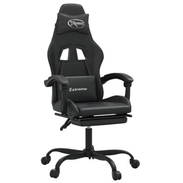 vidaXL Καρέκλα Gaming Περιστρ. Υποπόδιο Μαύρο Συνθετικό Δέρμα 57,5x59,5x(121-131)cm 1 τεμ.