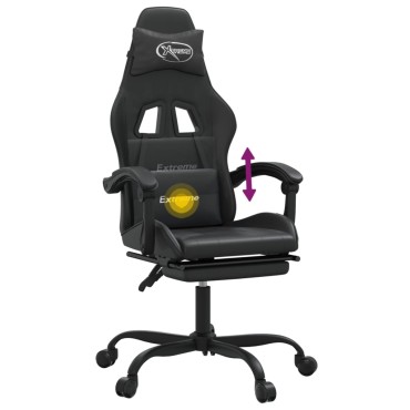 vidaXL Καρέκλα Gaming Περιστρ. Υποπόδιο Μαύρο Συνθετικό Δέρμα 57,5x59,5x(121-131)cm 1 τεμ.
