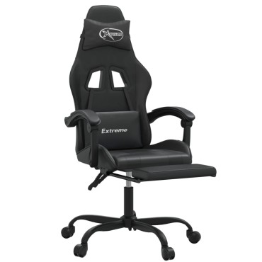 vidaXL Καρέκλα Gaming Περιστρ. Υποπόδιο Μαύρο Συνθετικό Δέρμα 57,5x59,5x(121-131)cm 1 τεμ.