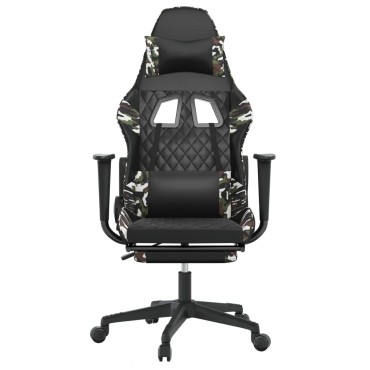 vidaXL Καρέκλα Gaming Μασάζ Υποπόδιο Μαύρο/Παραλλαγή Συνθετικό Δέρμα 64x60x(117-127)cm 1 τεμ.