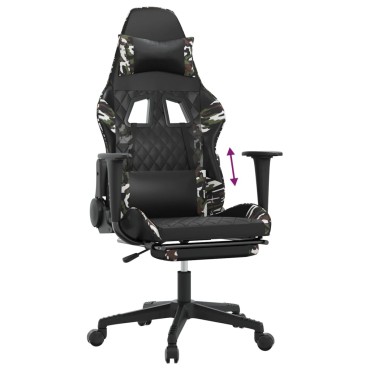 vidaXL Καρέκλα Gaming Μασάζ Υποπόδιο Μαύρο/Παραλλαγή Συνθετικό Δέρμα 64x60x(117-127)cm 1 τεμ.