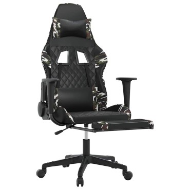 vidaXL Καρέκλα Gaming Μασάζ Υποπόδιο Μαύρος Παραλλαγή Συνθετικό Δέρμα 64x60x(117-127)cm 1 τεμ.